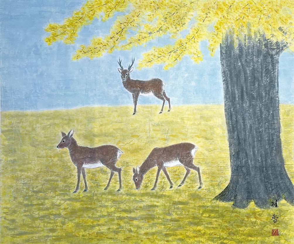 宇佐見桂香 黄葉の奈良 F20号