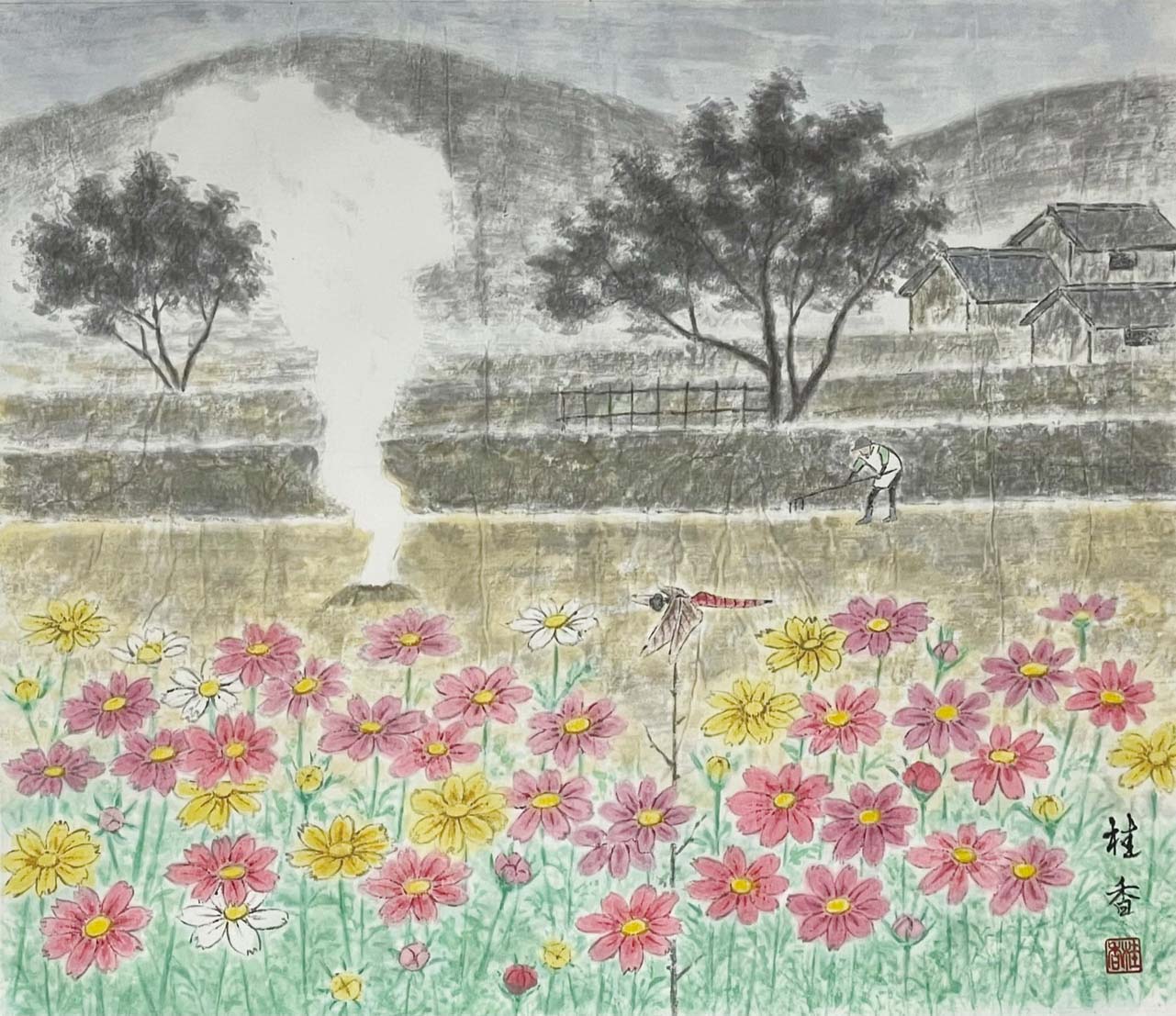 宇佐見桂香 阪原コスモス畑 F10号