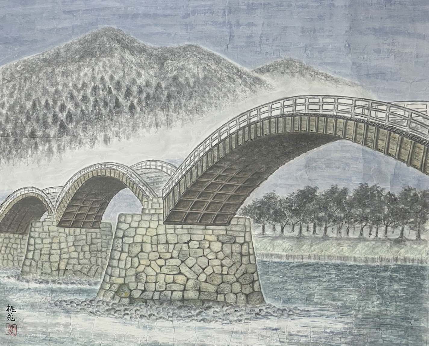 吉森桃苑 見上げる橋 F20号