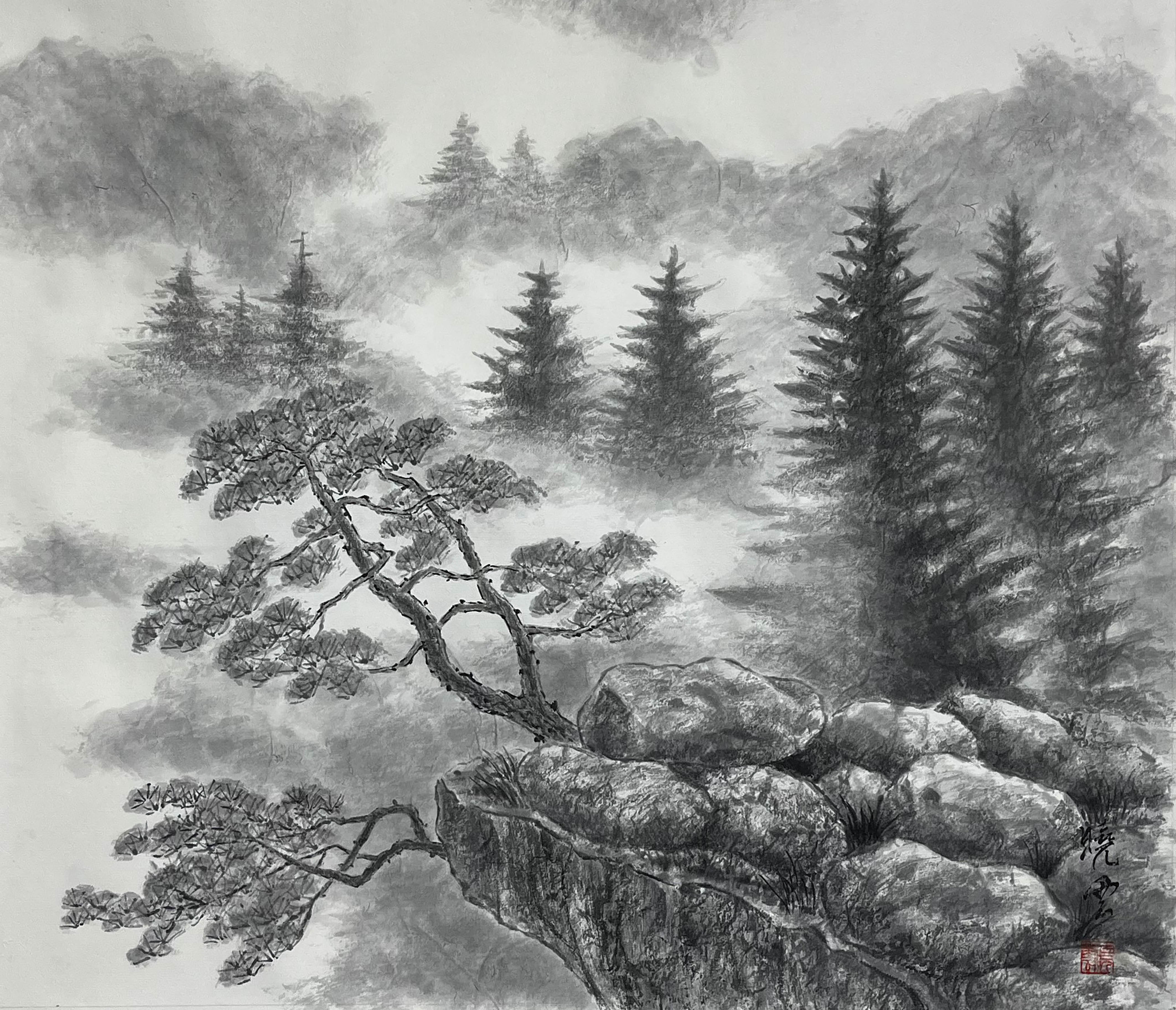 須藤曉雲 山霧 F10号