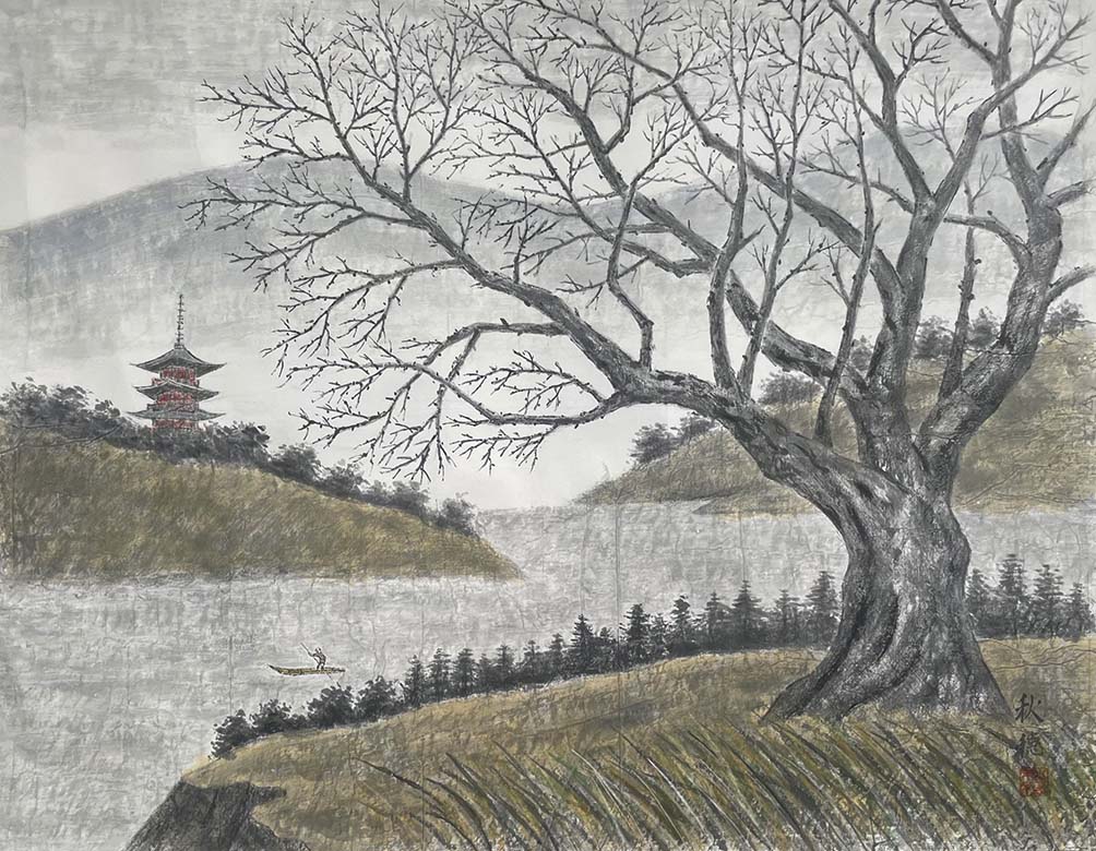 川島秋穂 湖畔 F30号