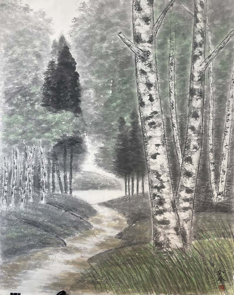 川島如水 湯の湖 F50号