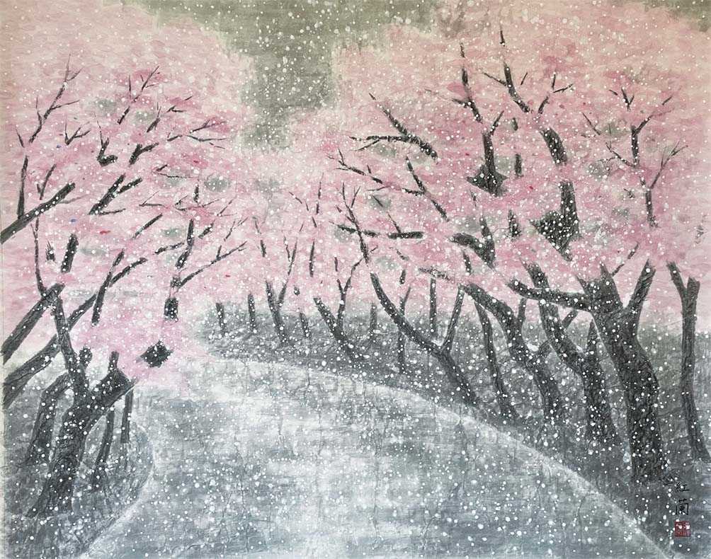 野口紅蘭 雪桜 F30号